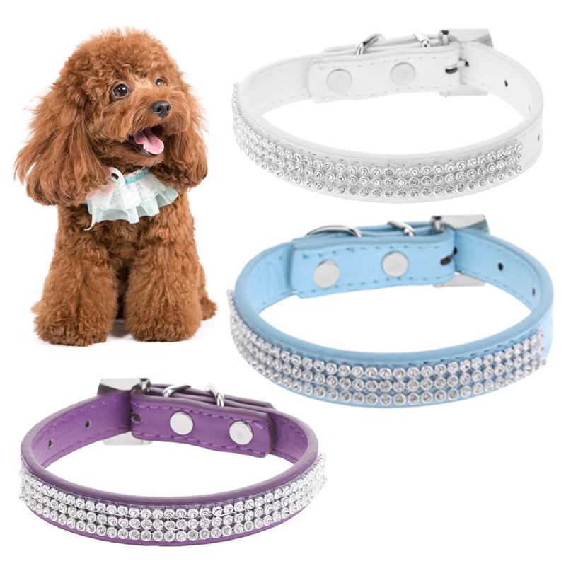 Leather Pet Collar Rhinestone Necklace Cat Puppy Dog Collar for Small Medium Dog Adjustable Dog Training Collar Accessories