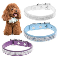 Leather Pet Collar Rhinestone Necklace Cat Puppy Dog Collar for Small Medium Dog Adjustable Dog Training Collar Accessories