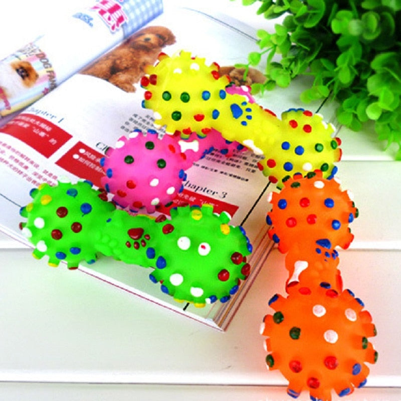 Pet Chewing Toys Colorful Dotted Dumbbell Dog Toys Squeeze  Toys for Dog Puppy Pet Training Products