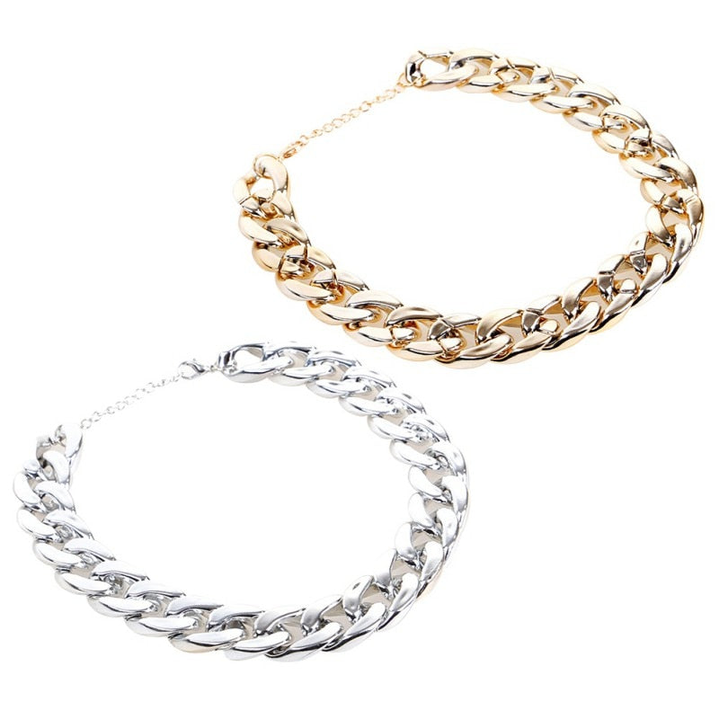 Chain Collar Golden Silvery Necklace