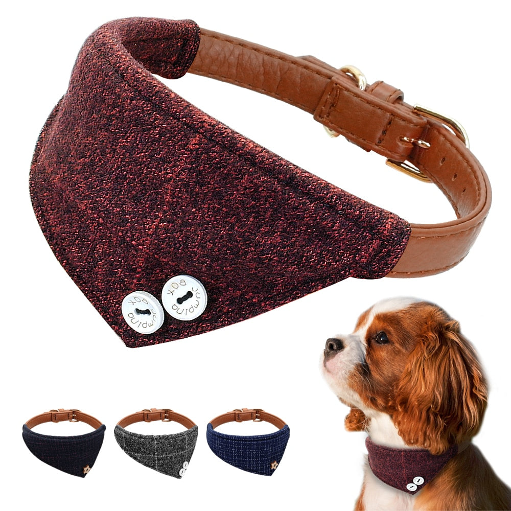 Bandana Collar For Small Medium Dogs Chihuahua Adjustable Leather Puppy Cat Collar Plaid Scarf Neckerchief Dog Accessories Tie