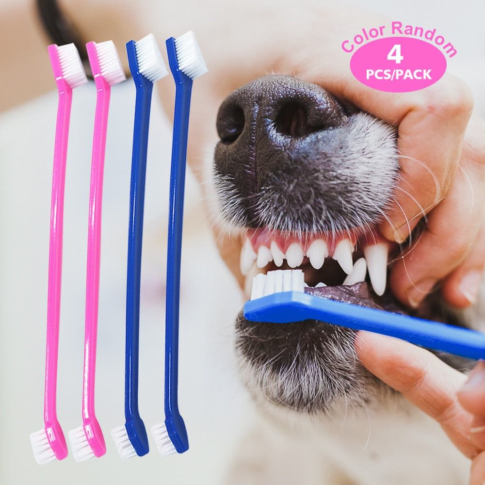 4 pcs/pack Dog Toothbrush Set Accessories Dual Head Dog Brush Teeth For Small Large Medium Dogs Pet Toothbrush Mouth Cleaning